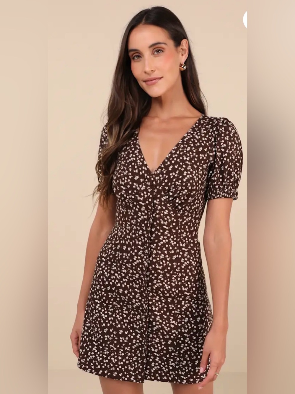 Lulus Adored Cutie Brown Floral Corduroy Button-Front Mini Dress - NWT